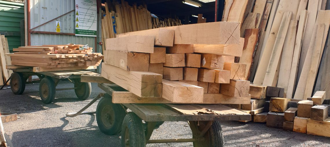 Oak beams going into Yandles timber self-selection centre