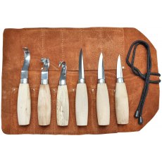 6 Piece Whittling Set in a Leather Tool Roll