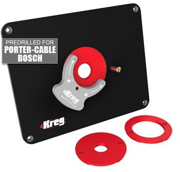 Kreg Precision Router Table Insert Plate w/ Level-Loc Rings (predrilled for Bosch & Porter Cable)