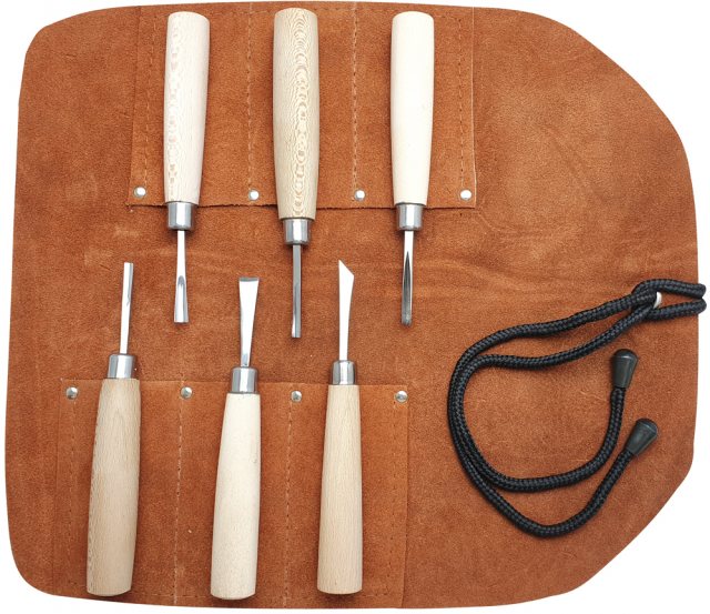 Charnwood 6 Piece Mini Carving Set in Leather Tool Roll