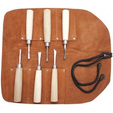 6 Piece Mini Carving Set in Leather Tool Roll