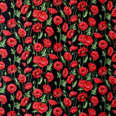 Poppies on Black Cotton Fabric