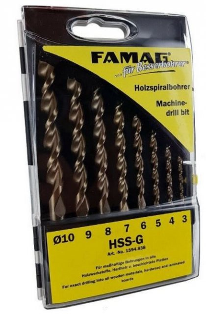 Famag Famag Brad point drill bit, HSS-G, set of 8 pcs 3-4-5-6-7-8-9-10 mm, in plastic box