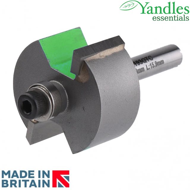 Yandles 1/4' bearing guided rebate cutter 31.8mm diameter, 15.9mm depth of cut, 2 bearings 9.5mm & 11.1mm