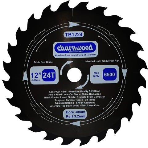 Charnwood Charnwood Tungsten Carbide Tipped (TCT) Table Saw Blade 300mm x 30mm Bore Laser Cut SK5 Steel 3.2K