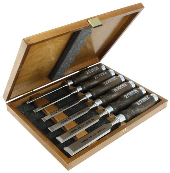 Narex Set of 6 bevel edge chisels, stained beech handles