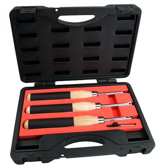 Craft Supplies 3-Pce Carbide Woodturning Tool Set - Mini + Plastic Storage Case, Round, Square & Diamond Cutters!