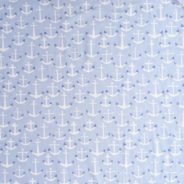 Yandles Light Blue Anchor Cotton Fabric
