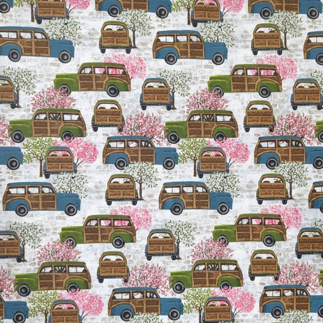 Yandles Springtime Morris Minor Cotton Fabric