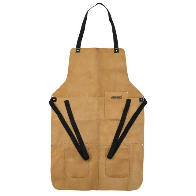 Draper Carpenters Heavy-Duty Leather Apron with Front Pockets - Colour Natural