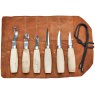 Beber 6 Piece Whittling Set in a Leather Tool Roll