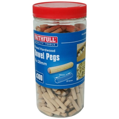 Faithfull Wood Dowels Fluted 30 x 6mm (Tub 300)