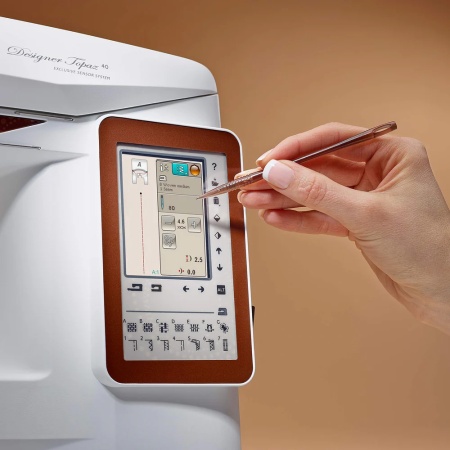 Close up of the Husqvarna Designer Topaz 40 Sewing & Embroidery Machine lcd control panel
