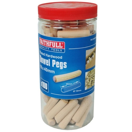 Wood Dowels Fluted 40 x 10mm (Tub 100)