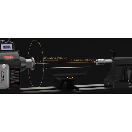 Harvey Woodturning Lathe T-40 TURBO image showing capacity for bowls and between centres