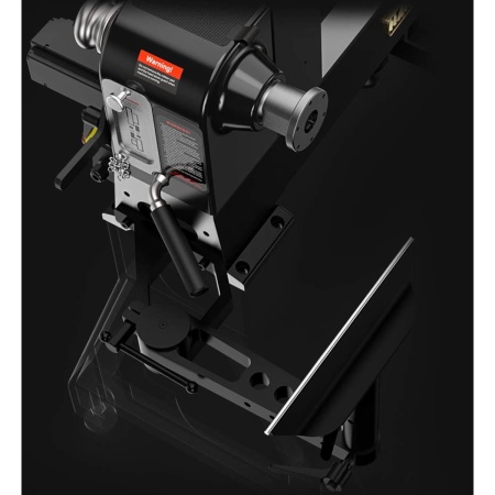 Harvey Woodturning Lathe T-40 TURBO headstock in swivel position with the outrigger being shown