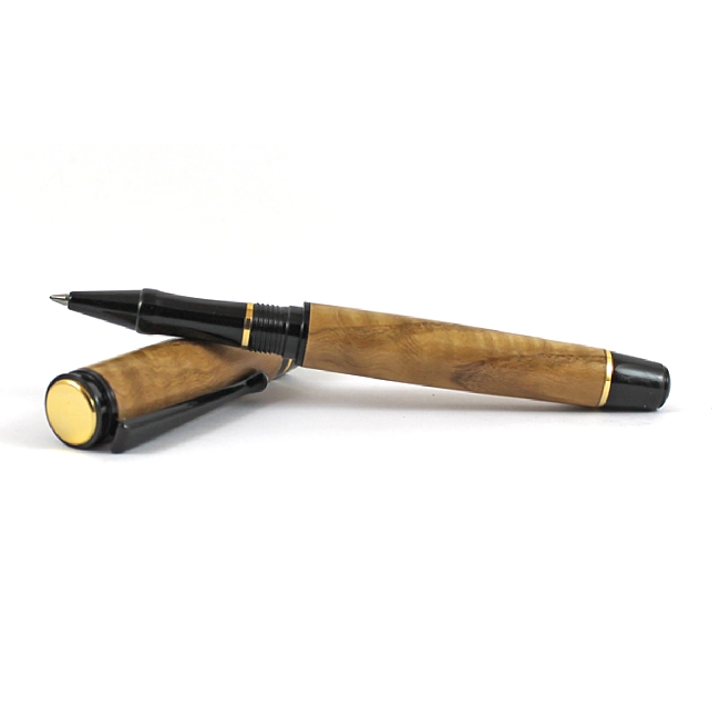 Beaufort Ink Cyclone rollerball pen kit with black chrome fittings and upgrade gold accents