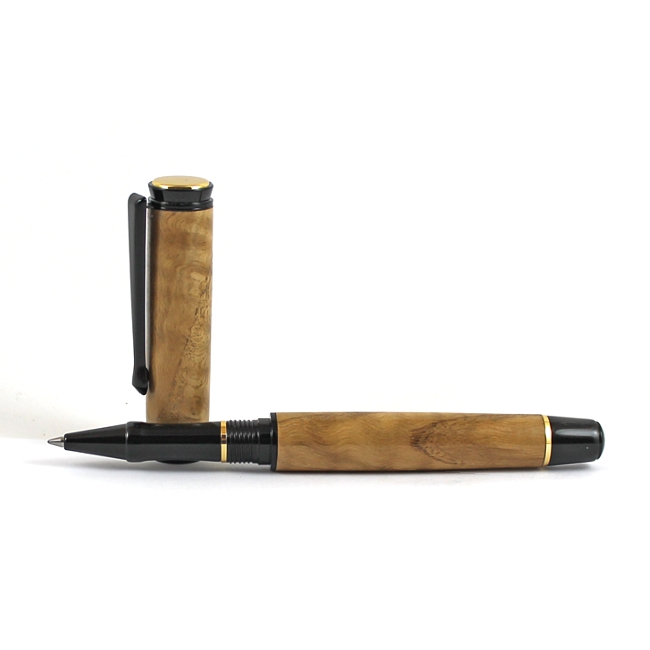 Beaufort Ink Cyclone rollerball pen kit with black chrome fittings and upgrade gold accents - Image 2