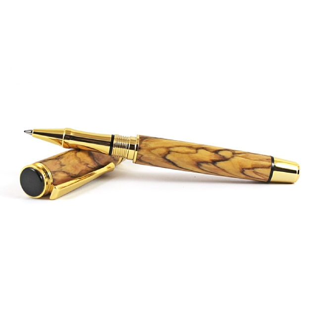 Beaufort Ink Cyclone rollerball pen kit with upgrade gold fittings and black chrome accents