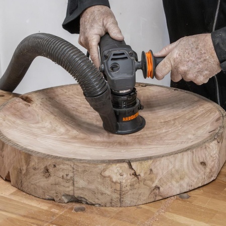example of using the Arbortech Spheroplane Bowl & Ball Forming Attachment.