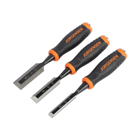 Pony Jorgensen Woodworking Chisel Set, 3 Piece Chromium Alloy Steel, Striking Cap - Ergo Handle