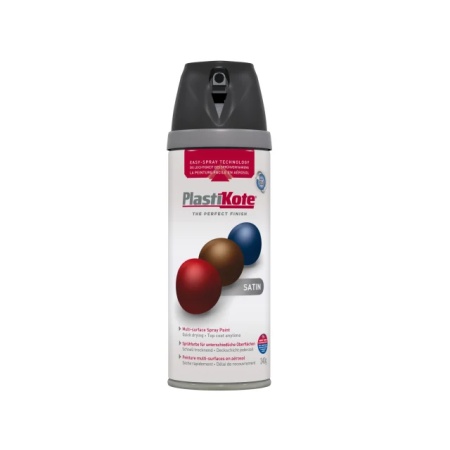 PlastiKote Aerosol Spray Paint Tin TWIST &Spray SATIN 400ML BLACK