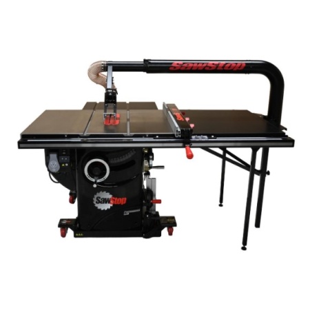 SawStop Professional Cabinet saw with Floating overarm extraction connected