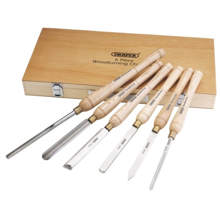 Woodturning Chisel Set (6 Piece) HSS with Brass Ferrules - Ash Handles, In Wooden Case