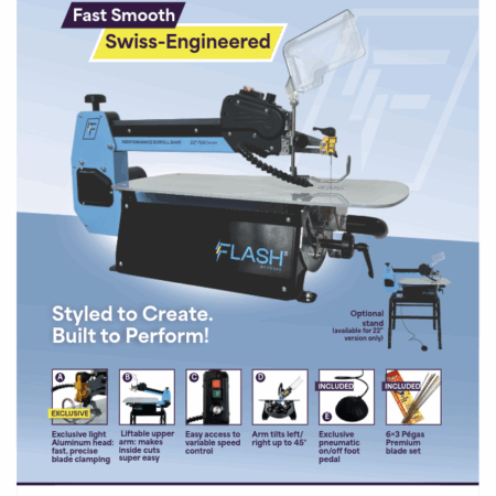 FLASH Variable Speed Scroll Saw 16'' / 406 mm Inc Foot Pedal - Developed by Pegas - SCF16CE-FLASH