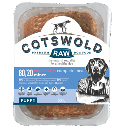 Cotswold RAW 80/20 Puppy Working Dog Food Puppy Beef and Tripe 500g Mince