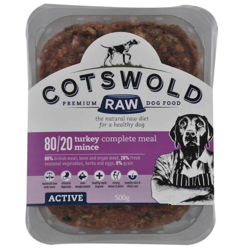 Cotswold RAW 80/20 Adult Working Dog Food Active Turkey 500g Mince - Image 2