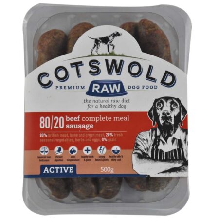 Cotswold RAW 80/20 Adult Working Dog Food Active Beef 500gSausage