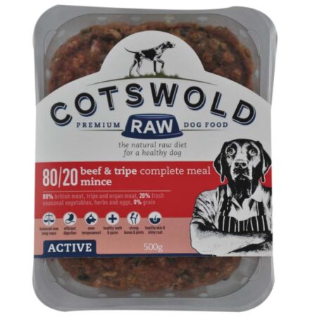 Cotswold RAW 80/20 Adult Working Dog Food Active Beef and Tripe 500g Mince