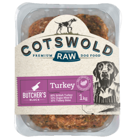 Cotswold RAW 80/20 Adult Working Dog Food Active Turkey 1kg Mince