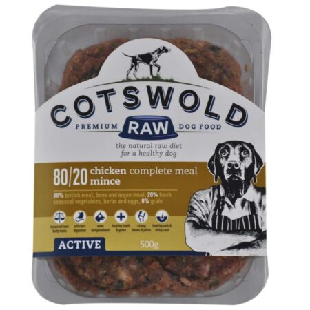 Cotswold RAW 80/20 Adult Working Dog Food Active Chicken 500g Mince