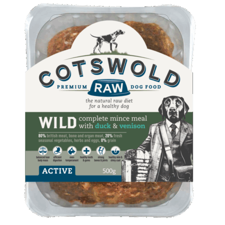 Cotswold RAW 80/20 Adult Working Dog Food Active Wild - Duck and Venison 1kg Mince