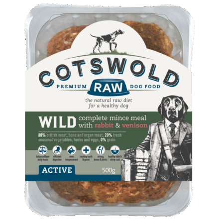 Cotswold RAW 80/20 Adult Working Dog Food Active Wild - Rabbit and Venison 1kg Mince