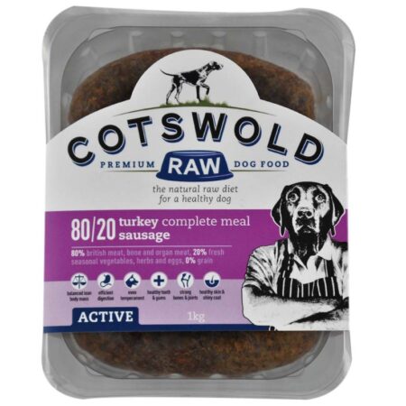Cotswold RAW 80/20 Adult Working Dog Food Active Turkey 1kgSausage
