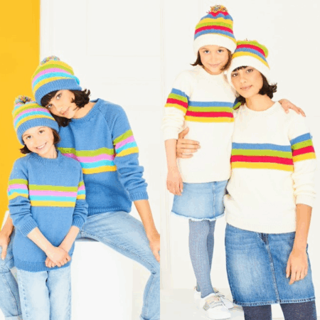 Stylecraft Special DK yarn knitting pattern featuring colourful crochet blanket design