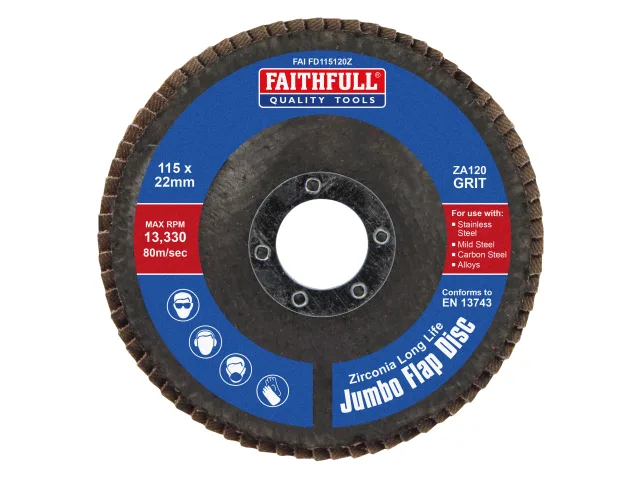 Zirconia Abrasive Jumbo Flap Disc 115 X 22mm 120 Grit